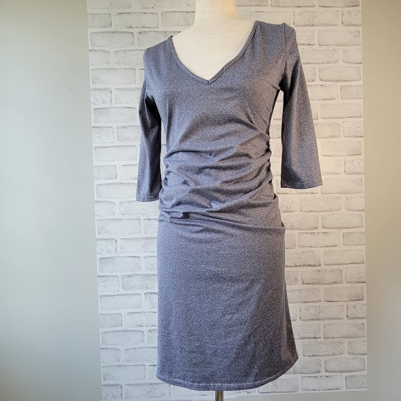 Pink Blush Maternity Dress W/ Ruched Sides Heather Gray SZ S - Picture 3 of 12